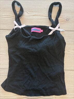 Edikted Black Ribbed Camisole with Pink Bow Accents